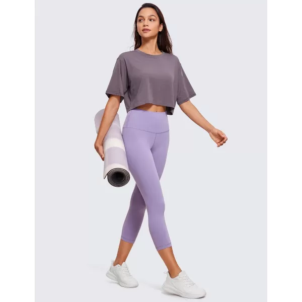 CRZ YOGA Womens Pima Cotton Workout Crop Tops Short Sleeve Yoga Shirts Casual Athletic Running TShirtsPurple Gray
