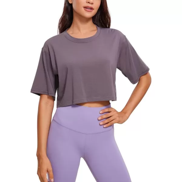 CRZ YOGA Womens Pima Cotton Workout Crop Tops Short Sleeve Yoga Shirts Casual Athletic Running TShirtsPurple Gray