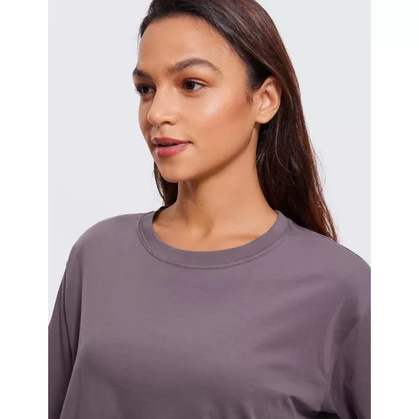CRZ YOGA Womens Pima Cotton Workout Crop Tops Short Sleeve Yoga Shirts Casual Athletic Running TShirtsPurple Gray
