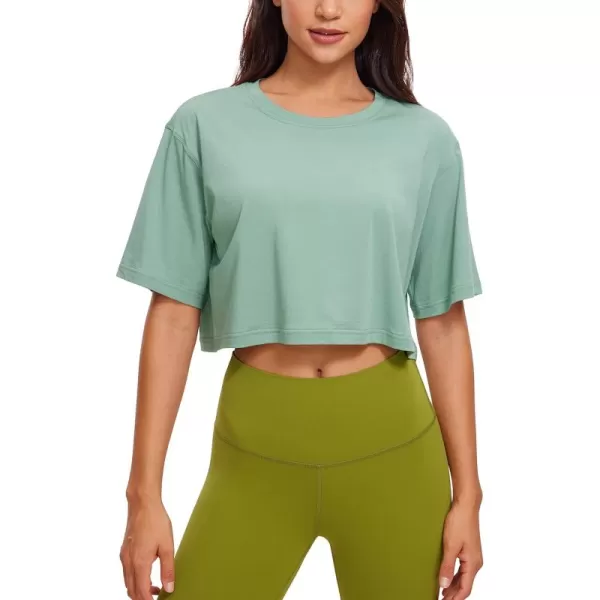 CRZ YOGA Womens Pima Cotton Workout Crop Tops Short Sleeve Yoga Shirts Casual Athletic Running TShirtsSoft Seagrass