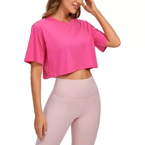 CRZ YOGA Womens Pima Cotton Workout Crop Tops Short Sleeve Yoga Shirts Casual Athletic Running TShirtsSonic Pink