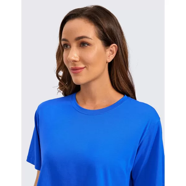CRZ YOGA Womens Pima Cotton Workout Crop Tops Short Sleeve Yoga Shirts Casual Athletic Running TShirtsStrong Blue