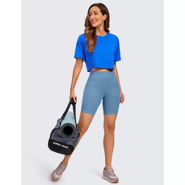CRZ YOGA Womens Pima Cotton Workout Crop Tops Short Sleeve Yoga Shirts Casual Athletic Running TShirtsStrong Blue