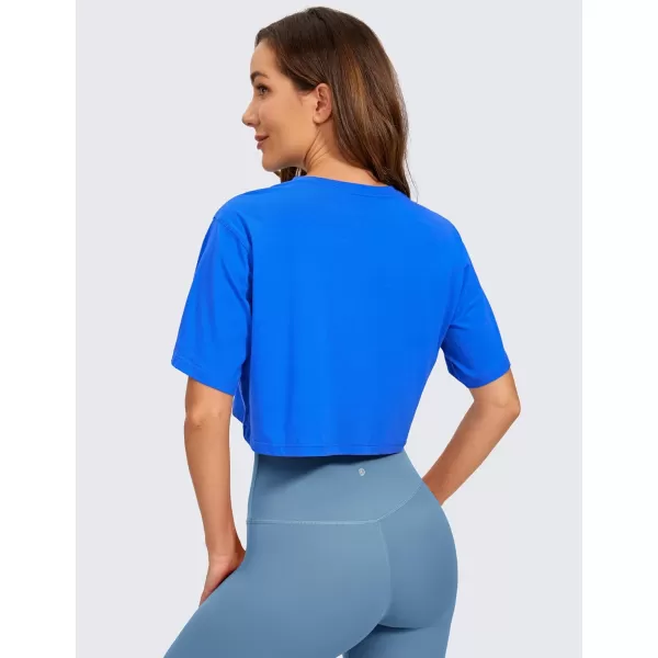 CRZ YOGA Womens Pima Cotton Workout Crop Tops Short Sleeve Yoga Shirts Casual Athletic Running TShirtsStrong Blue