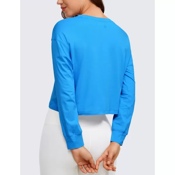 CRZ YOGA Womens Pima Cotton Workout Long Sleeve Shirts Loose Athletic Yoga Tops Basic Casual Fall Crop ShirtMadagascar Blue