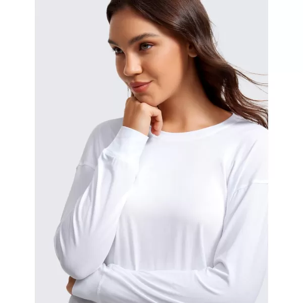 CRZ YOGA Womens Pima Cotton Workout Long Sleeve Shirts Loose Athletic Yoga Tops Basic Casual Fall Crop ShirtWhite