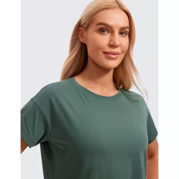 CRZ YOGA Womens Pima Cotton Workout Short Sleeve Shirts Loose Crop Tops Athletic Gym Shirt Casual Cropped TShirtGraphite Green