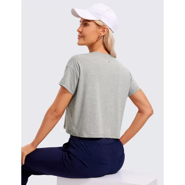 CRZ YOGA Womens Pima Cotton Workout Short Sleeve Shirts Loose Crop Tops Athletic Gym Shirt Casual Cropped TShirtHeathered Medium Grey