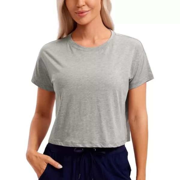 CRZ YOGA Womens Pima Cotton Workout Short Sleeve Shirts Loose Crop Tops Athletic Gym Shirt Casual Cropped TShirtHeathered Medium Grey