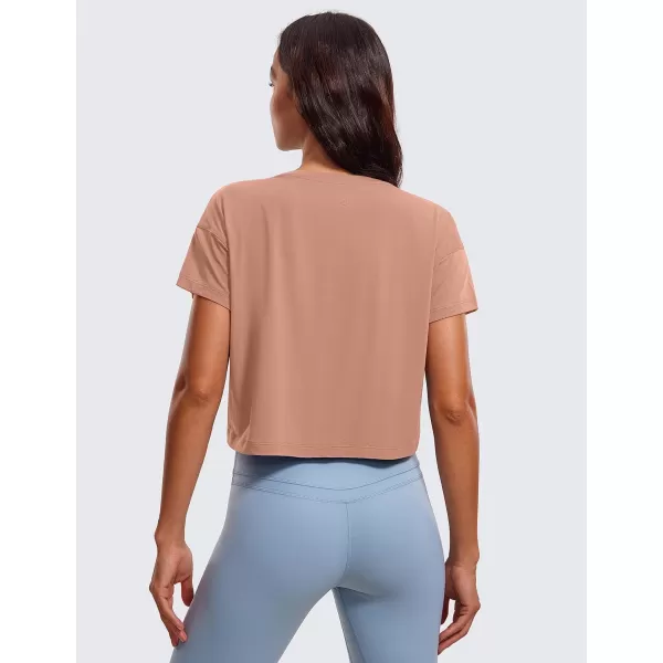 CRZ YOGA Womens Pima Cotton Workout Short Sleeve Shirts Loose Crop Tops Athletic Gym Shirt Casual Cropped TShirtMocha Mousse