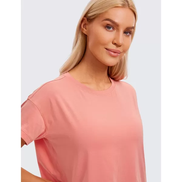 CRZ YOGA Womens Pima Cotton Workout Short Sleeve Shirts Loose Crop Tops Athletic Gym Shirt Casual Cropped TShirtPeach Pink