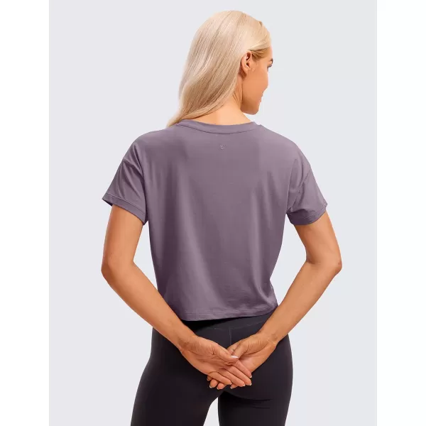 CRZ YOGA Womens Pima Cotton Workout Short Sleeve Shirts Loose Crop Tops Athletic Gym Shirt Casual Cropped TShirtPurple Gray