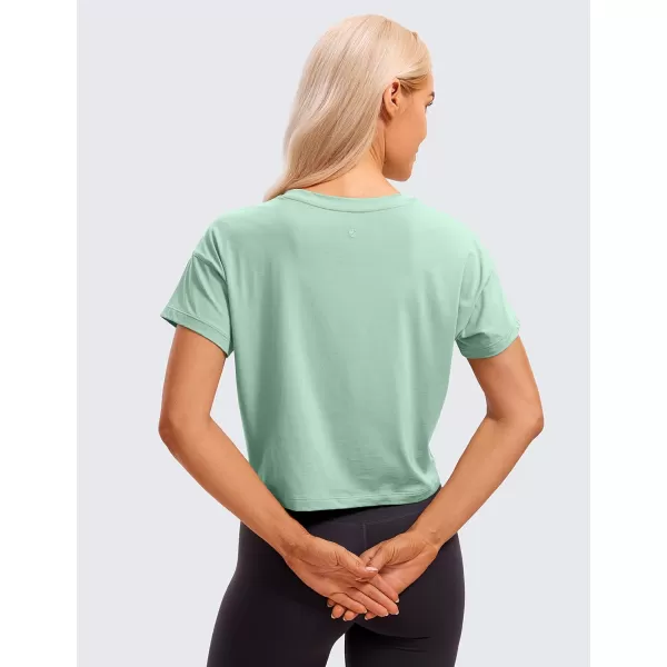 CRZ YOGA Womens Pima Cotton Workout Short Sleeve Shirts Loose Crop Tops Athletic Gym Shirt Casual Cropped TShirtSoft Seagrass