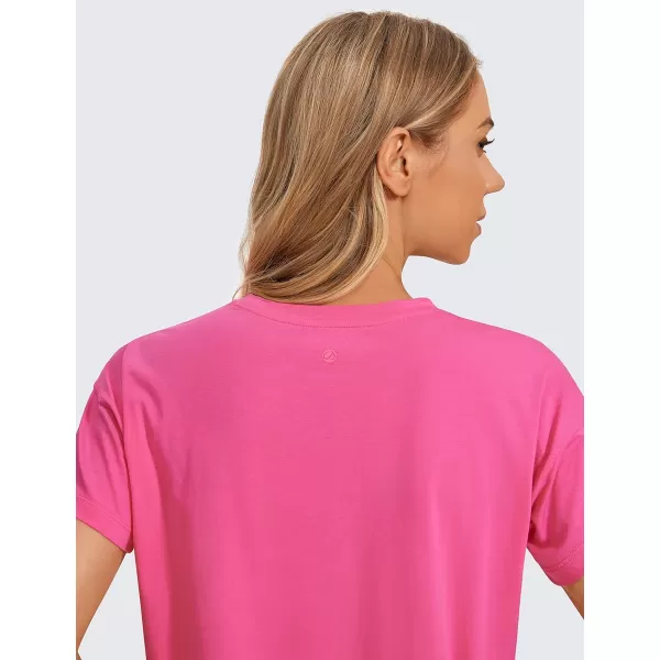 CRZ YOGA Womens Pima Cotton Workout Short Sleeve Shirts Loose Crop Tops Athletic Gym Shirt Casual Cropped TShirtSonic Pink