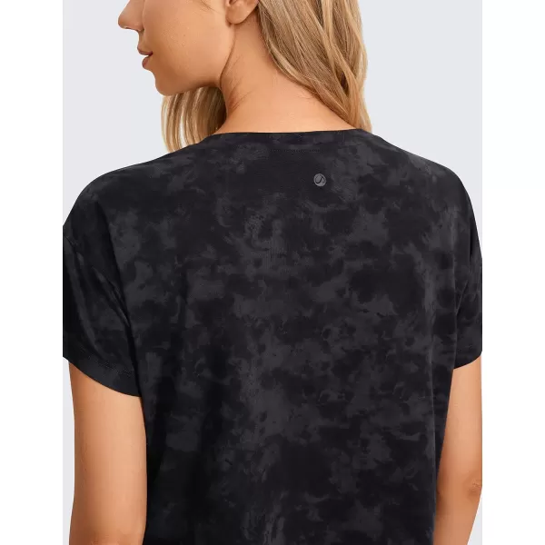 CRZ YOGA Womens Pima Cotton Workout Short Sleeve Shirts Loose Crop Tops Athletic Gym Shirt Casual Cropped TShirtTie Dye Smoke Ink