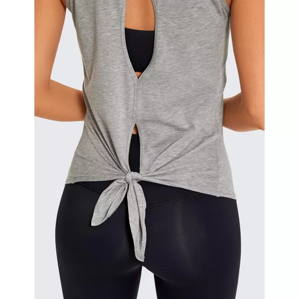 CRZ YOGA Womens Pima Cotton Workout Tank Tops Tie Back Sleeveless Shirts Yoga Athletic Open Back Sport Gym TopsHeathered Medium Grey