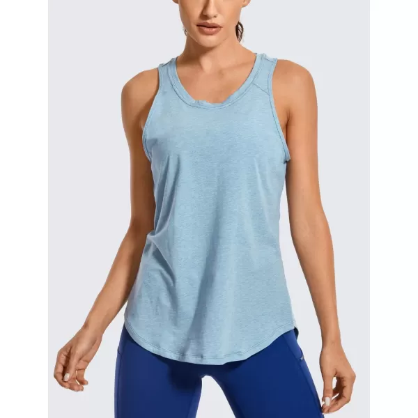 CRZ YOGA Womens Pima Cotton Workout Tank Tops Tie Back Sleeveless Shirts Yoga Athletic Open Back Sport Gym TopsHeathered Neptune Blue