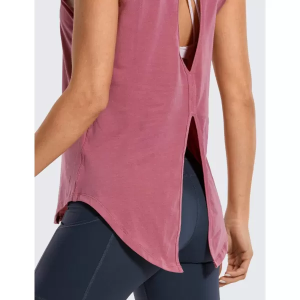 CRZ YOGA Womens Pima Cotton Workout Tank Tops Tie Back Sleeveless Shirts Yoga Athletic Open Back Sport Gym TopsMisty Merlot