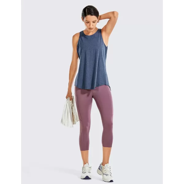 CRZ YOGA Womens Pima Cotton Workout Tank Tops Tie Back Sleeveless Shirts Yoga Athletic Open Back Sport Gym TopsNavy Heather