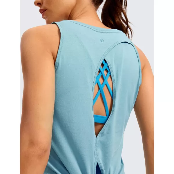 CRZ YOGA Womens Pima Cotton Workout Tank Tops Tie Back Sleeveless Shirts Yoga Athletic Open Back Sport Gym TopsPure Blue