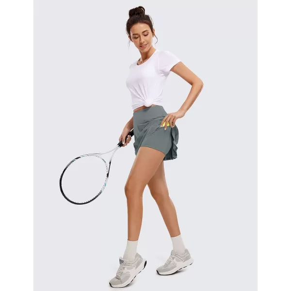 CRZ YOGA Womens Pleated Tennis Skirts with Pockets High Waisted Athletic Golf Skorts Skirts for Women Soft Breathable CuteHighWaist Grey Sage