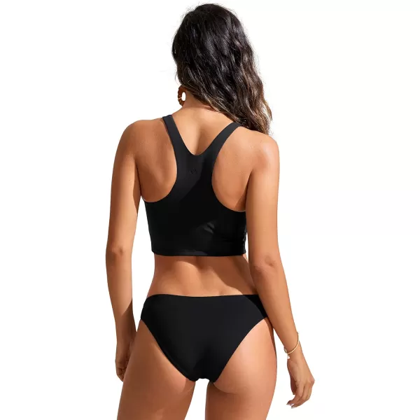 CRZ YOGA Womens Racerback Bikini Tops Quick Dry Modest Swimsuit Top Sports Padded Bathing SuitBlack