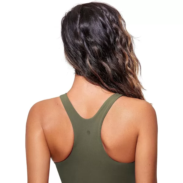 CRZ YOGA Womens Racerback Bikini Tops Quick Dry Modest Swimsuit Top Sports Padded Bathing SuitDark Olive