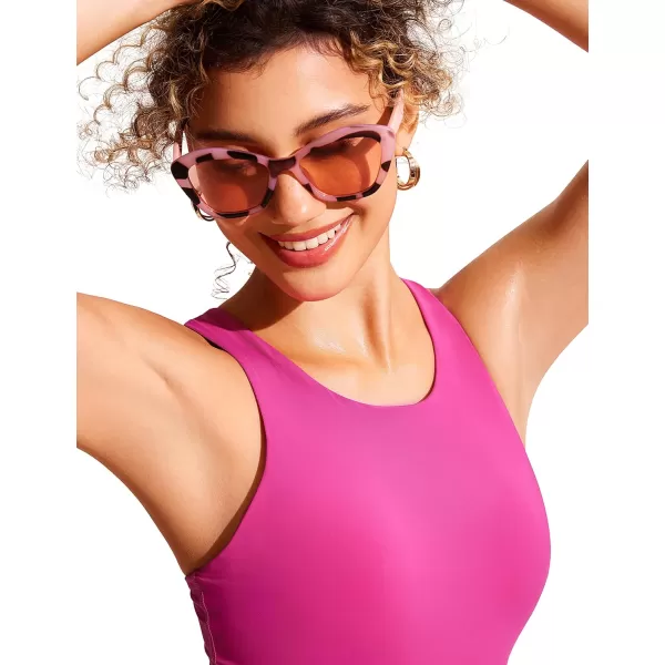 CRZ YOGA Womens Racerback Bikini Tops Quick Dry Modest Swimsuit Top Sports Padded Bathing SuitHibiscus Purple