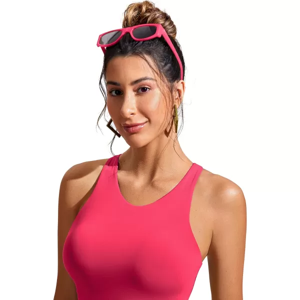 CRZ YOGA Womens Racerback Bikini Tops Quick Dry Modest Swimsuit Top Sports Padded Bathing SuitMagenta