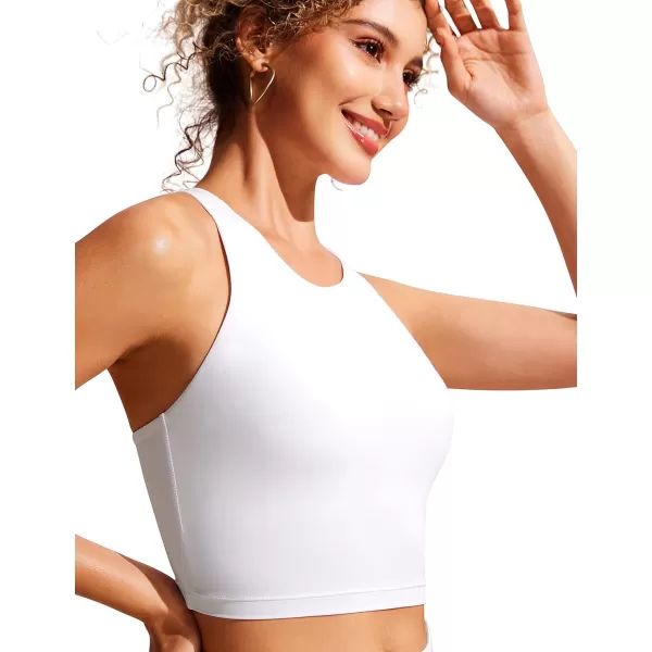 CRZ YOGA Womens Racerback Bikini Tops Quick Dry Modest Swimsuit Top Sports Padded Bathing SuitWhite