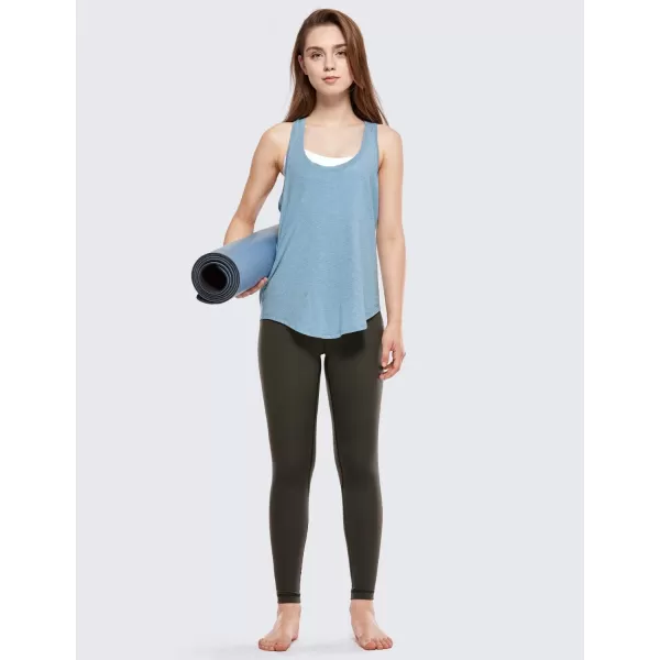 CRZ YOGA Womens Racerback Workout Tank Tops Loose Fit  Soft Pima Cotton Athletic Yoga Shirts LightweightHeathered Neptune Blue