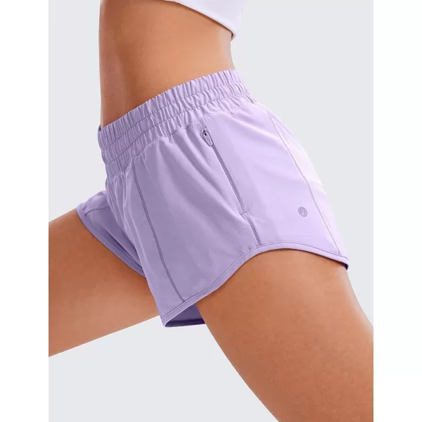 CRZ YOGA Womens Running Shorts Low Waisted 25  Mesh Liner Quick Dry Track Gym Athletic Workout Shorts with Zip PocketLilac