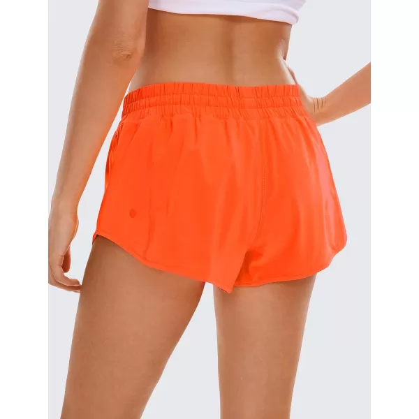 CRZ YOGA Womens Running Shorts Low Waisted 25  Mesh Liner Quick Dry Track Gym Athletic Workout Shorts with Zip PocketNeon Orange