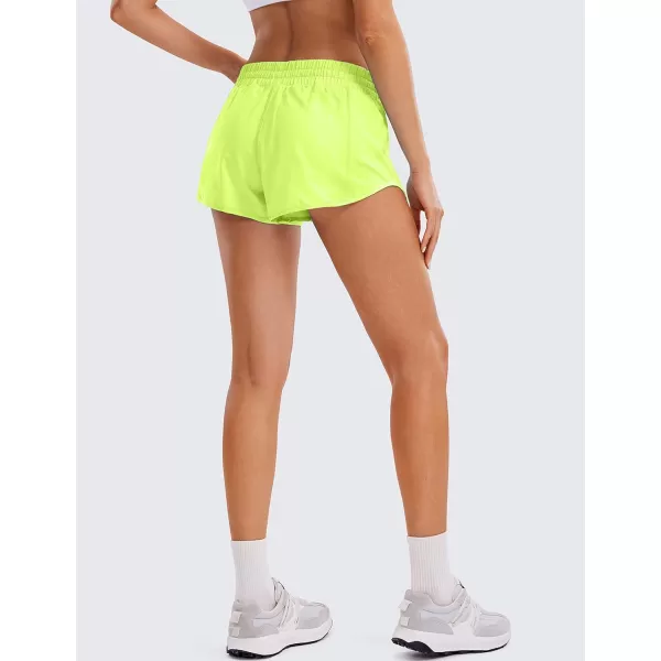 CRZ YOGA Womens Running Shorts Low Waisted 25  Mesh Liner Quick Dry Track Gym Athletic Workout Shorts with Zip PocketNeon Yellow