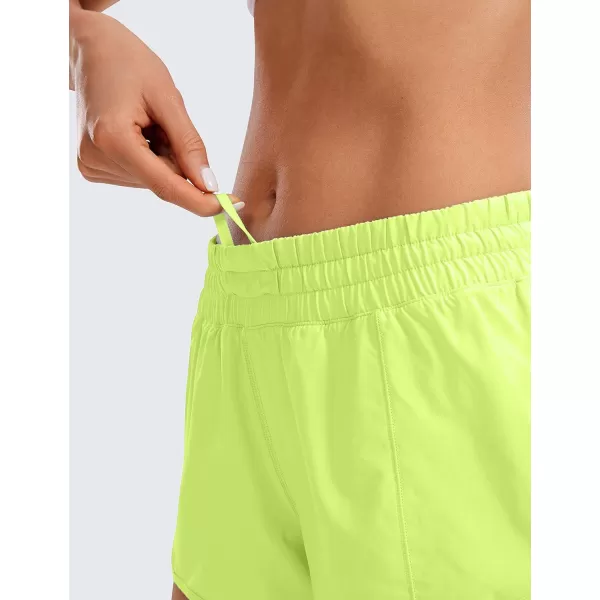 CRZ YOGA Womens Running Shorts Low Waisted 25  Mesh Liner Quick Dry Track Gym Athletic Workout Shorts with Zip PocketNeon Yellow