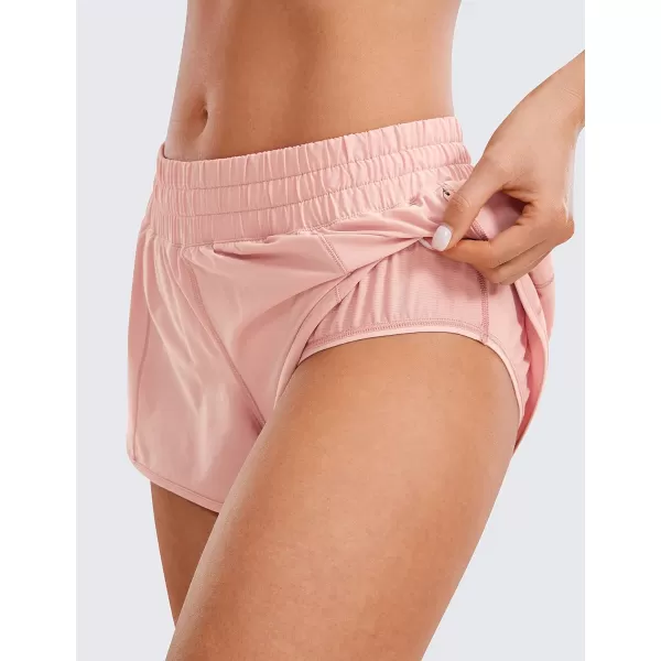 CRZ YOGA Womens Running Shorts Low Waisted 25  Mesh Liner Quick Dry Track Gym Athletic Workout Shorts with Zip PocketPuff Pink