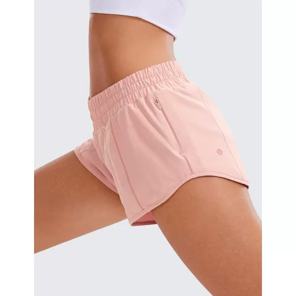 CRZ YOGA Womens Running Shorts Low Waisted 25  Mesh Liner Quick Dry Track Gym Athletic Workout Shorts with Zip PocketPuff Pink