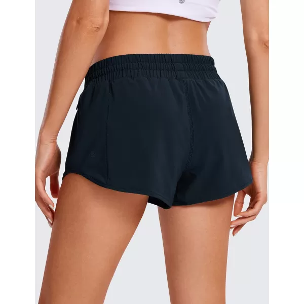 CRZ YOGA Womens Running Shorts Low Waisted 25  Mesh Liner Quick Dry Track Gym Athletic Workout Shorts with Zip PocketTrue Navy