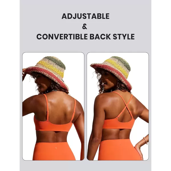 CRZ YOGA Womens Scoop Neck Bikini Tops DDD Adjustable Spaghetti Straps Bathing Suit Padded Swimsuit Sports BraCoral