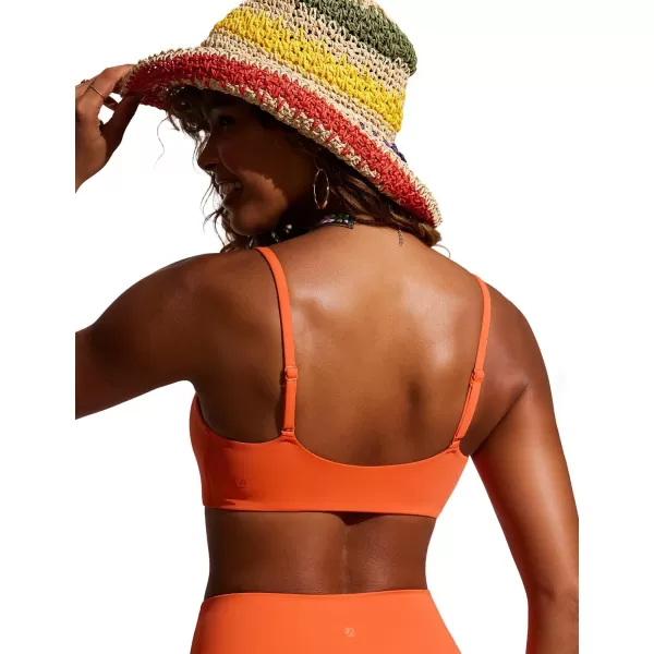 CRZ YOGA Womens Scoop Neck Bikini Tops DDD Adjustable Spaghetti Straps Bathing Suit Padded Swimsuit Sports BraCoral