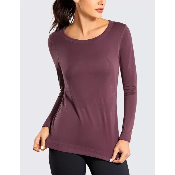 CRZ YOGA Womens Seamless Athletic Long Sleeves Sports Running Shirt Breathable Gym Workout TopArctic Plum  Relaxed Fit