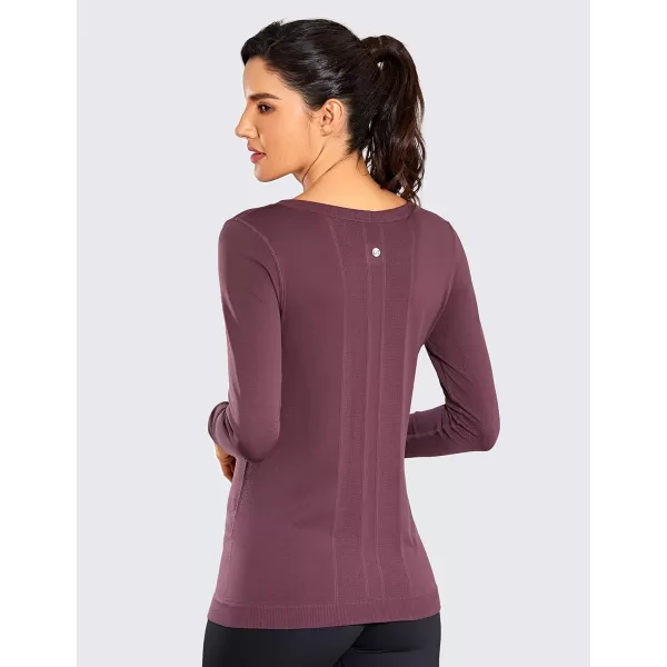 CRZ YOGA Womens Seamless Athletic Long Sleeves Sports Running Shirt Breathable Gym Workout TopArctic Plum  Relaxed Fit