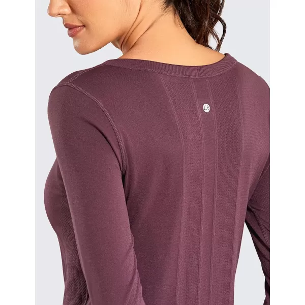 CRZ YOGA Womens Seamless Athletic Long Sleeves Sports Running Shirt Breathable Gym Workout TopArctic Plum  Relaxed Fit