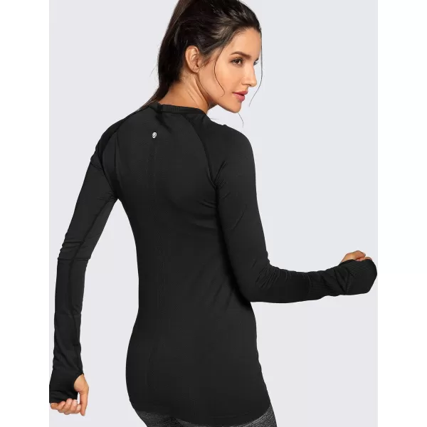 CRZ YOGA Womens Seamless Athletic Long Sleeves Sports Running Shirt Breathable Gym Workout TopBlackslim Fit