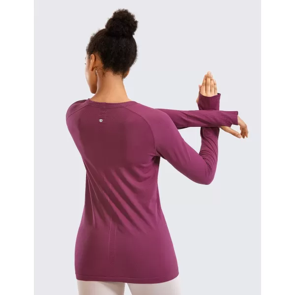 CRZ YOGA Womens Seamless Athletic Long Sleeves Sports Running Shirt Breathable Gym Workout TopFuchsiaslim Fit