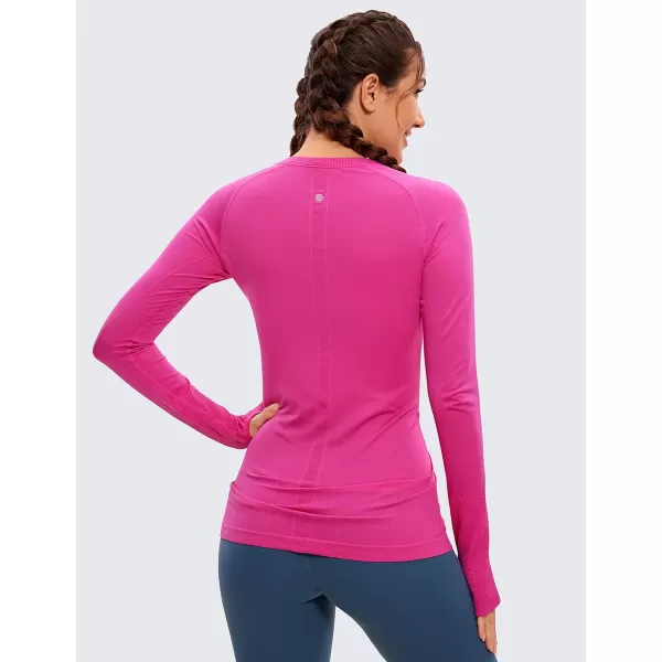 CRZ YOGA Womens Seamless Athletic Long Sleeves Sports Running Shirt Breathable Gym Workout TopHibiscus Purple