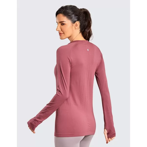 CRZ YOGA Womens Seamless Athletic Long Sleeves Sports Running Shirt Breathable Gym Workout TopMisty Merlotslim Fit