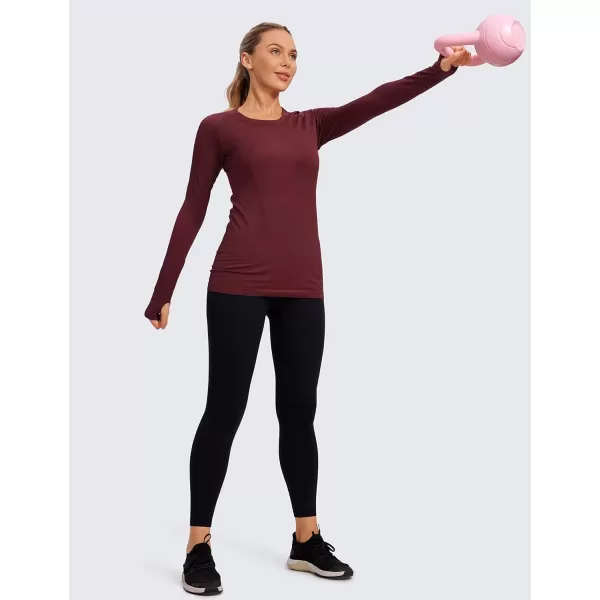 CRZ YOGA Womens Seamless Athletic Long Sleeves Sports Running Shirt Breathable Gym Workout TopNoctilucence Redslim Fit