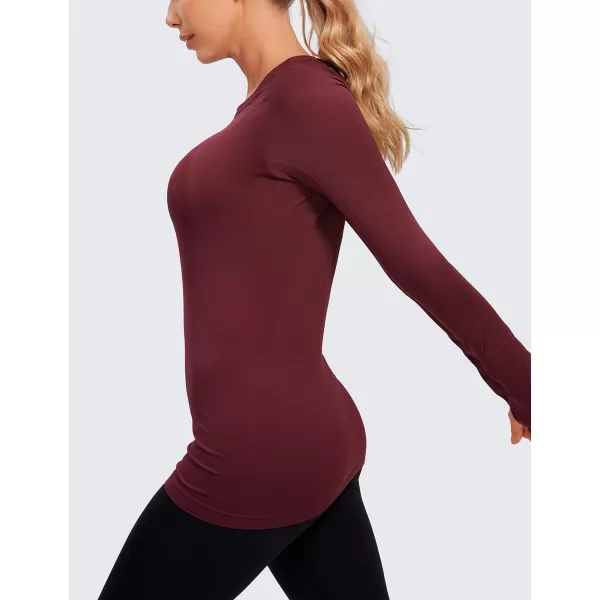 CRZ YOGA Womens Seamless Athletic Long Sleeves Sports Running Shirt Breathable Gym Workout TopNoctilucence Redslim Fit