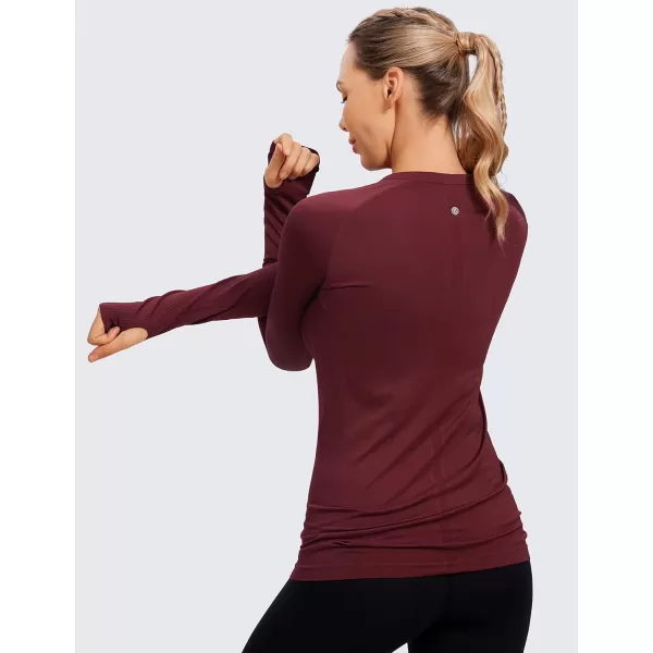 CRZ YOGA Womens Seamless Athletic Long Sleeves Sports Running Shirt Breathable Gym Workout TopNoctilucence Redslim Fit